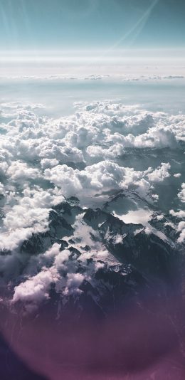 [2436x1125]航拍 山峰 云层缭绕 壮美 苹果手机壁纸图片