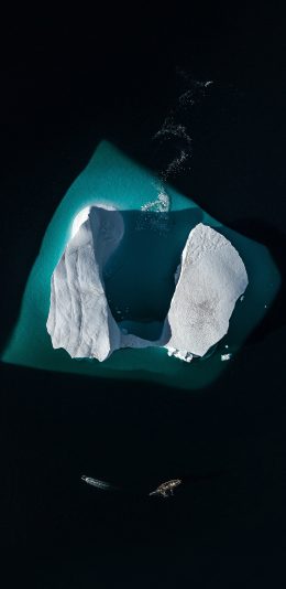 [2436x1125]航拍 海洋 冰川 船只 苹果手机壁纸图片