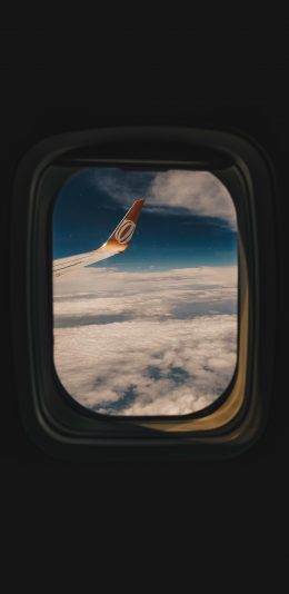 [2436x1125]航拍 飞机 航空 飞行 云端 云层 机翼 窗户 苹果手机壁纸图片