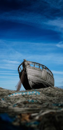 [2436x1125]船 蓝色 天空 停泊 木 苹果手机壁纸图片