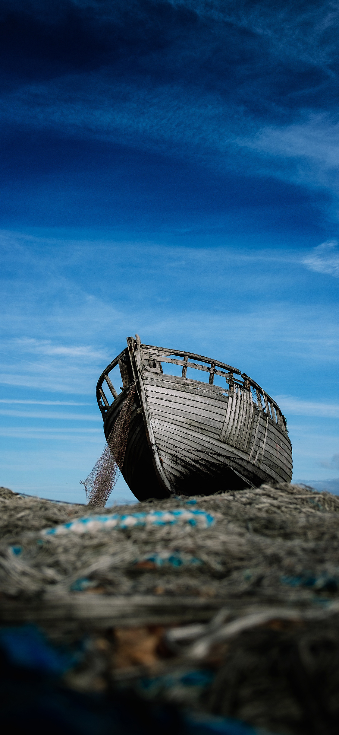 [2436×1125]船 蓝色 天空 停泊 木 苹果手机壁纸图片