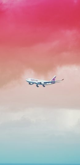 [2436x1125]色彩 渐变天空 唯美 飞机 苹果手机壁纸图片