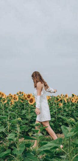 [2436x1125]花田 向日葵 女孩 写真 苹果手机壁纸图片