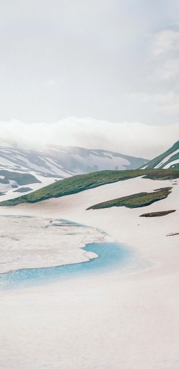 [2436x1125]荒漠 河水 景色 绿洲 苹果手机壁纸图片