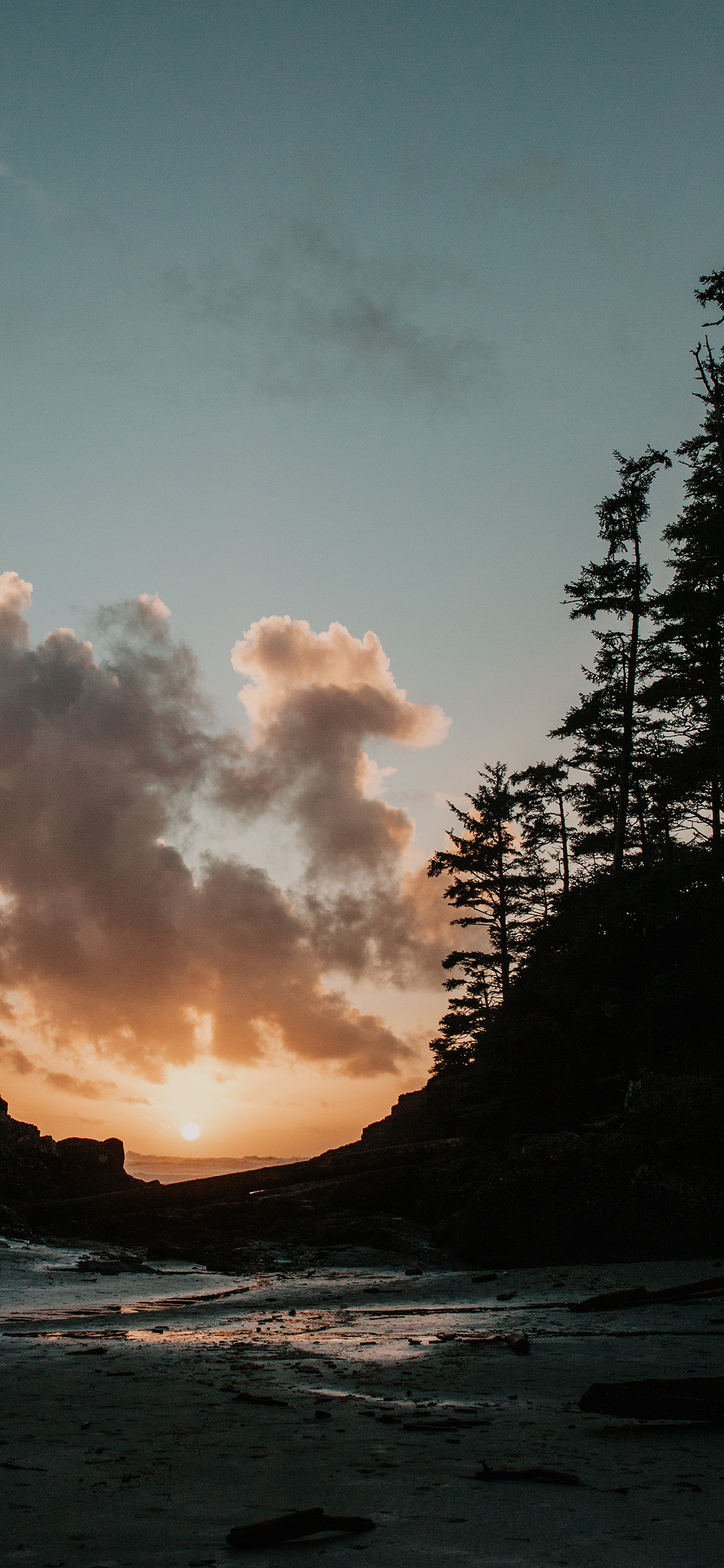 [2436×1125]落日 夕阳美景 云层 晚霞 苹果手机壁纸图片