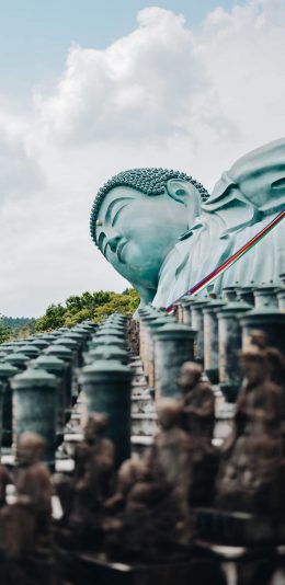 [2436x1125]蓝天 大佛 石像 信仰 苹果手机壁纸图片