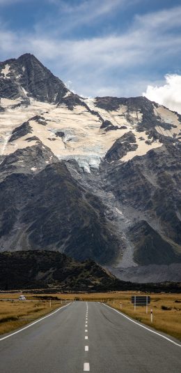 [2436x1125]蓝天 山峰 白雪 道路 苹果手机壁纸图片