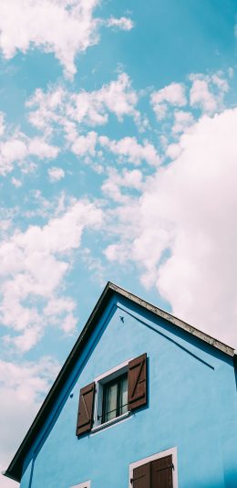 [2436x1125]蓝天 白云 房屋 蓝色 苹果手机壁纸图片
