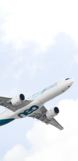 [2436x1125]蓝天 白云 飞机 飞行 苹果手机壁纸图片