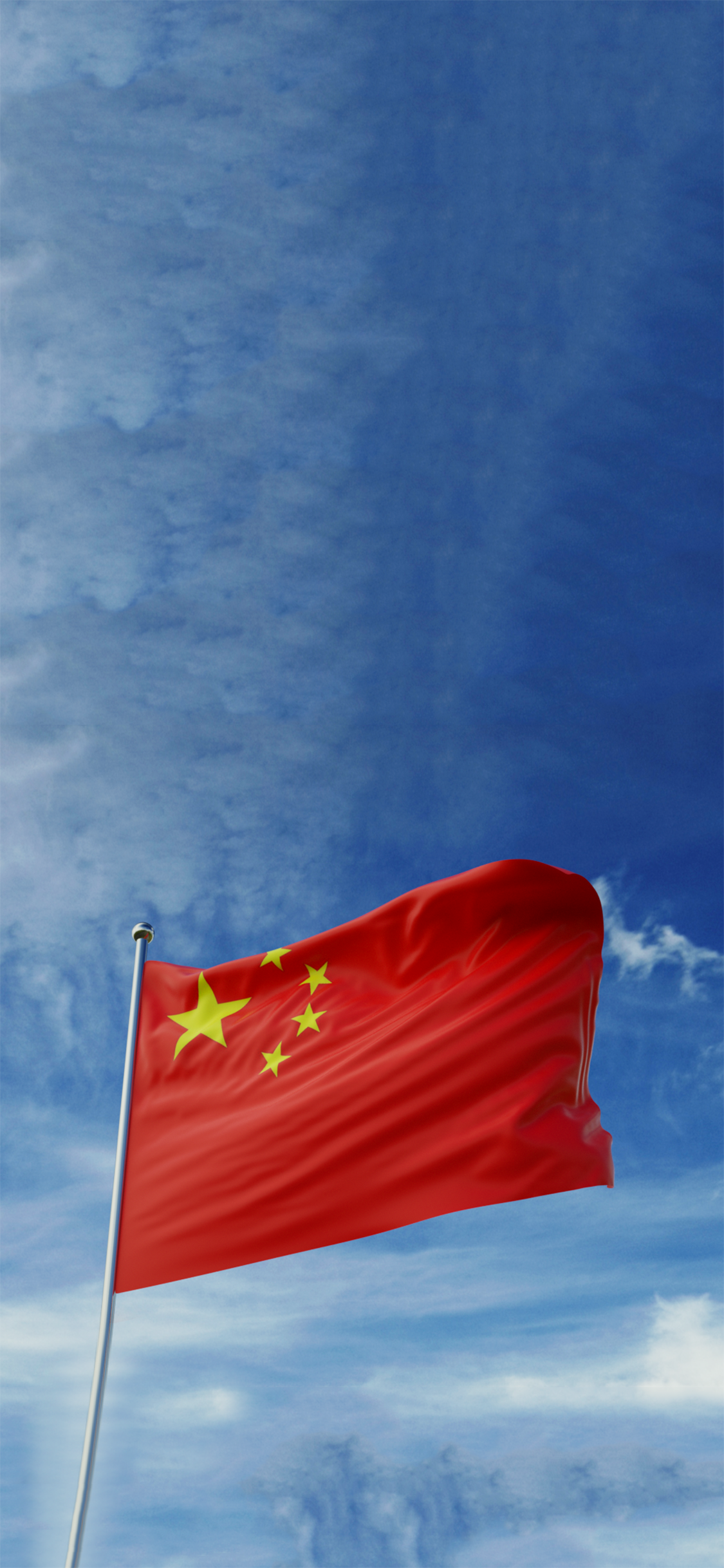 [2436×1125]蓝天白云 中国国旗 国旗 五星红旗 苹果手机壁纸图片