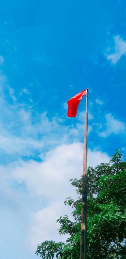 [2436x1125]蓝天白云 国旗 中国国旗 五星红旗 苹果手机壁纸图片