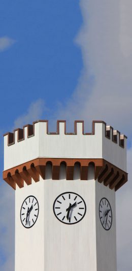 [2436x1125]蓝天白云 建筑 时钟楼 时间 苹果手机壁纸图片