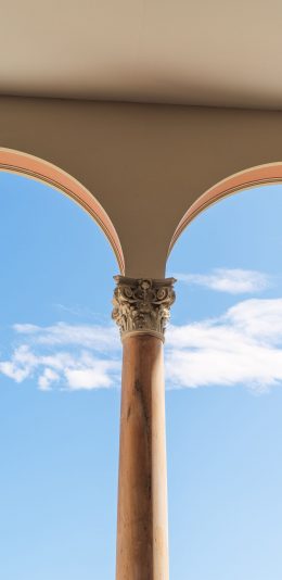 [2436x1125]蓝天白云 建筑 柱子 拱门 苹果手机壁纸图片