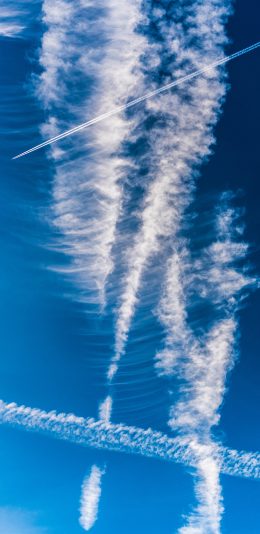 [2436x1125]蔚蓝 天空 蓝天白云 飞机 苹果手机壁纸图片