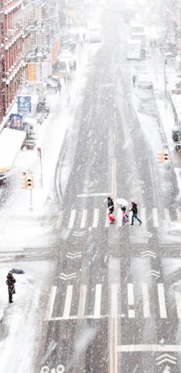 [2436x1125]街景 雪季 建筑 房屋 苹果手机壁纸图片
