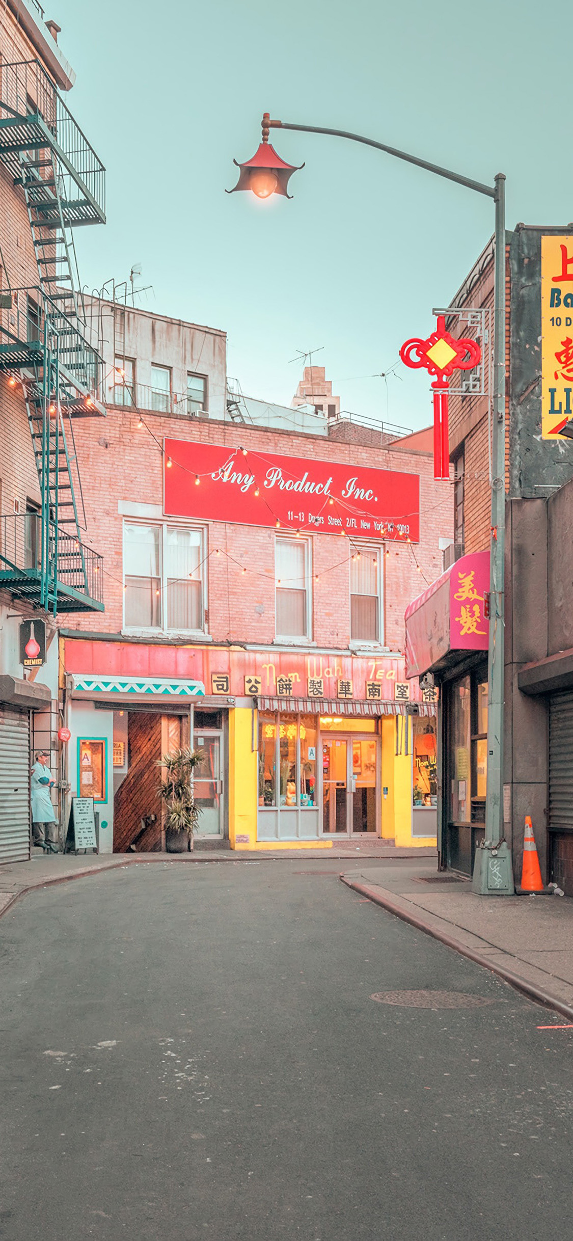 [2436×1125]街道 上海 店铺 商店 路灯 苹果手机壁纸图片