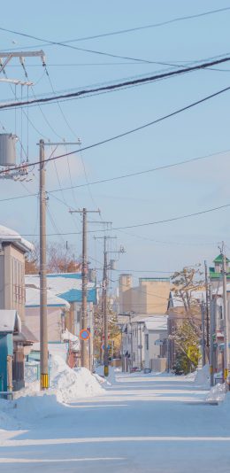 [2436x1125]街道 冬季 日本 道路 积雪 苹果手机壁纸图片