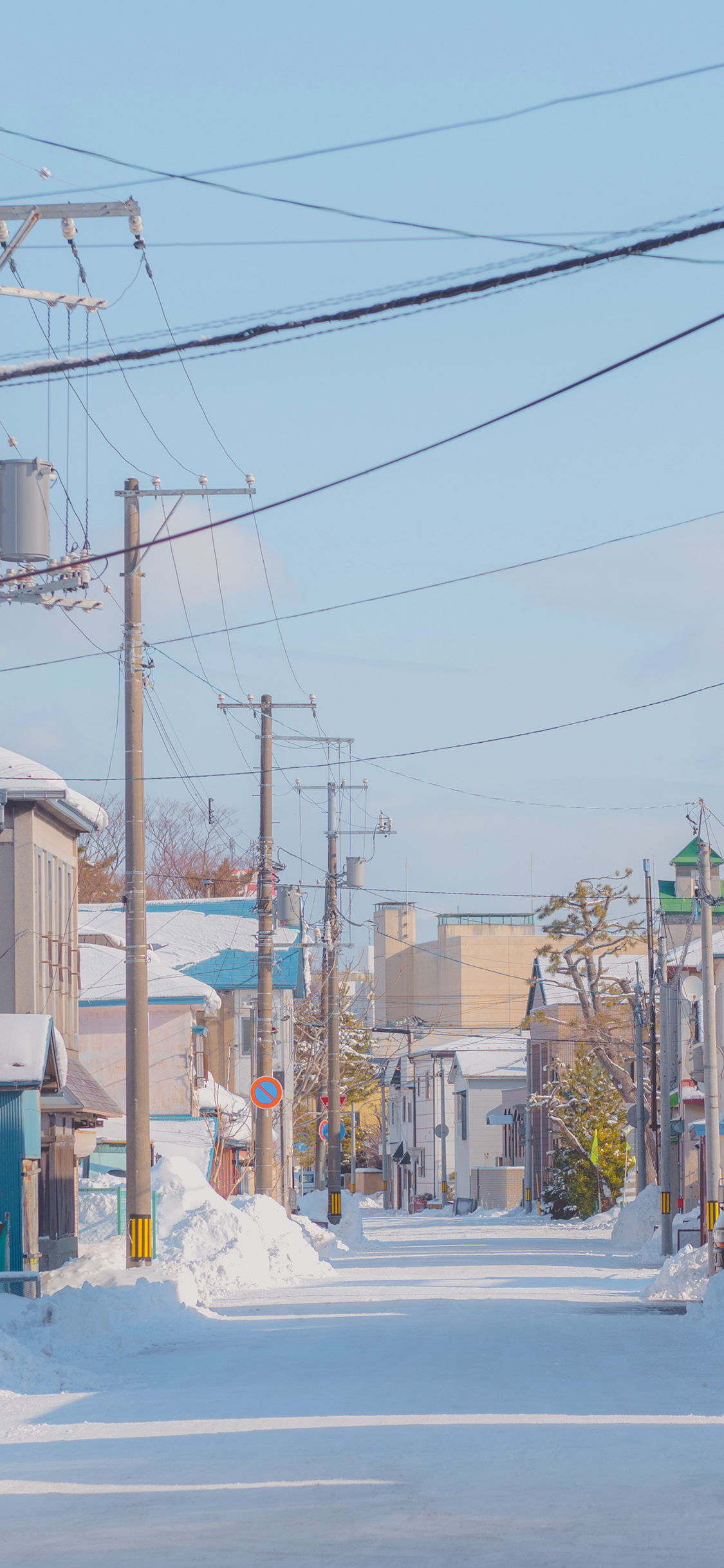 [2436×1125]街道 冬季 日本 道路 积雪 苹果手机壁纸图片