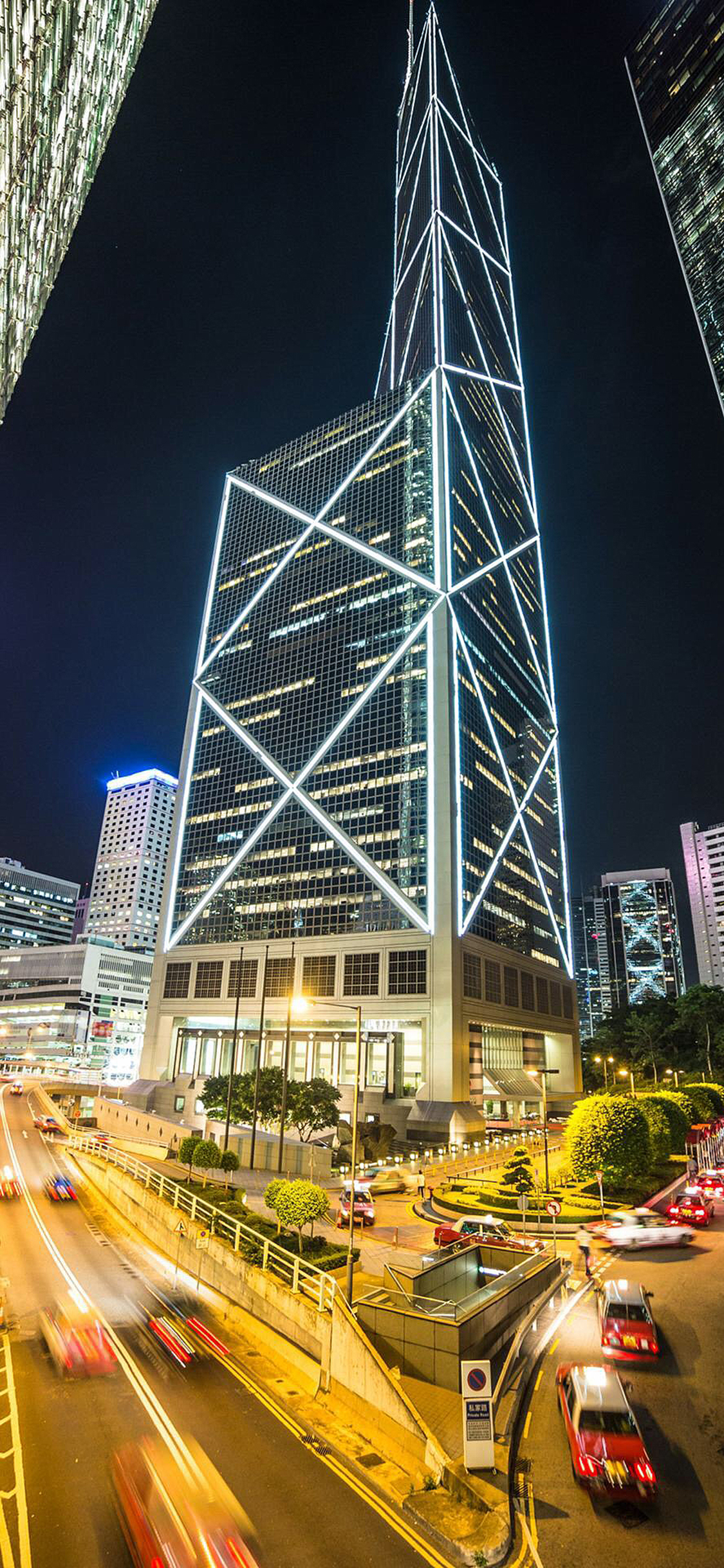 [2436×1125]街道 夜晚 城市 璀璨 苹果手机壁纸图片