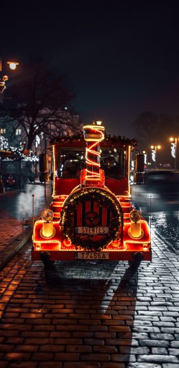 [2436x1125]街道 小火车 游行 迷你 苹果手机壁纸图片