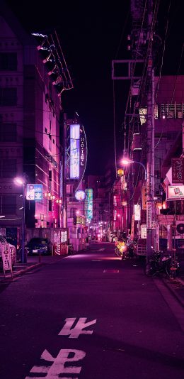 [2436x1125]街道 日本 夜 城市 苹果手机壁纸图片