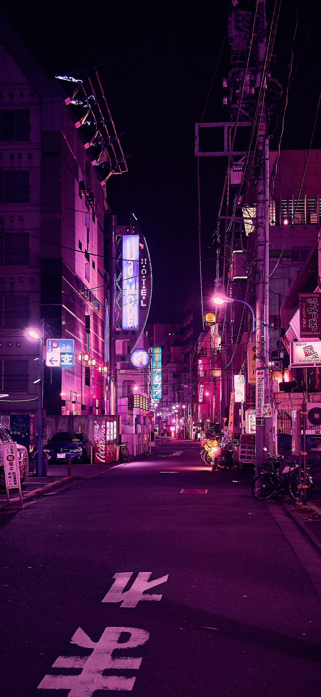 [2436×1125]街道 日本 夜 城市 苹果手机壁纸图片