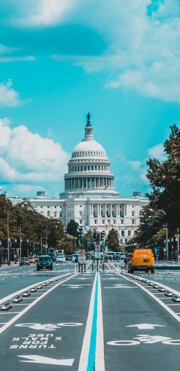 [2436x1125]街道 白宫 建筑 天空 苹果手机壁纸图片