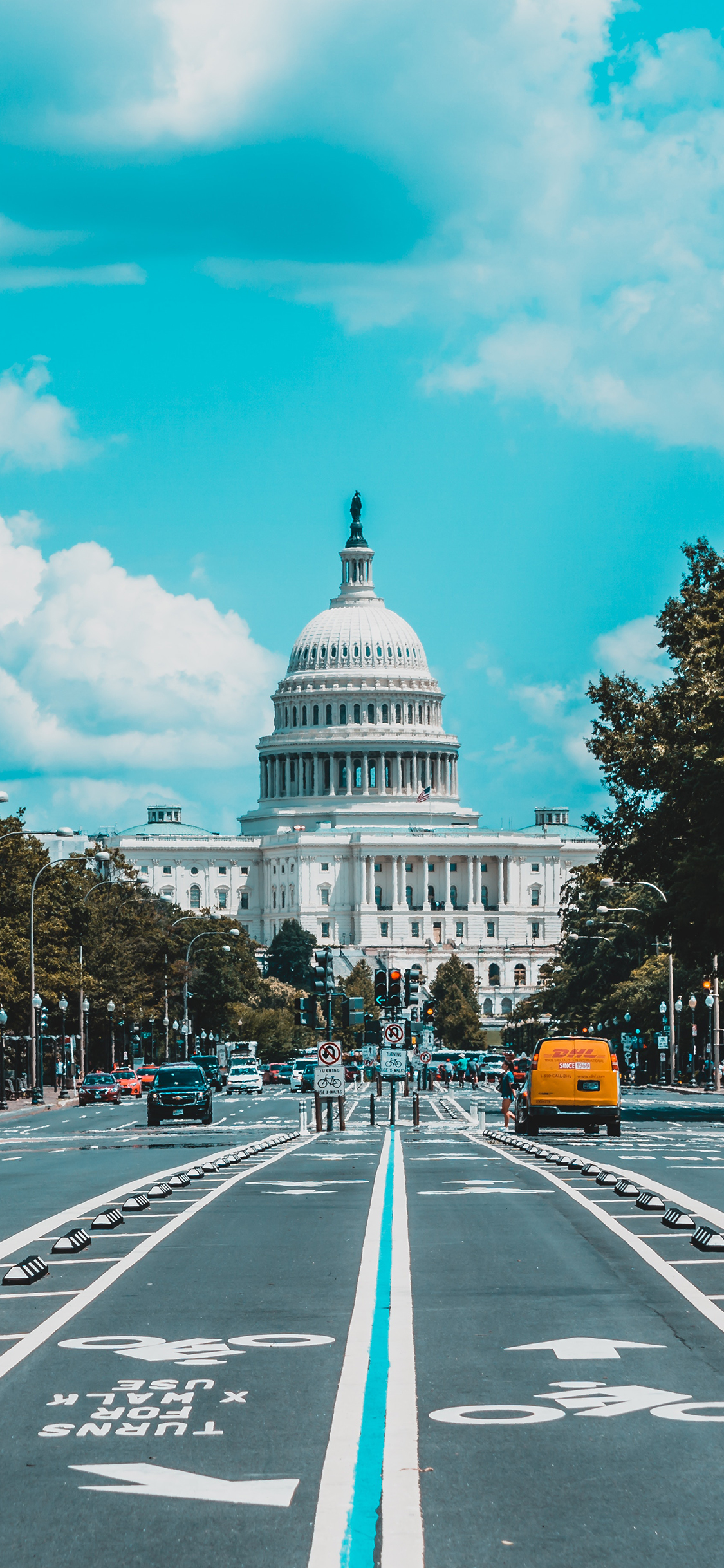 [2436×1125]街道 白宫 建筑 天空 苹果手机壁纸图片