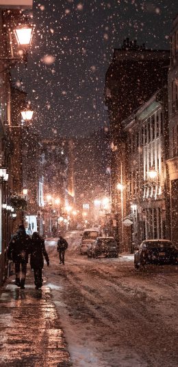 [2436x1125]街道 雪景 大雪纷飞 唯美 苹果手机壁纸图片