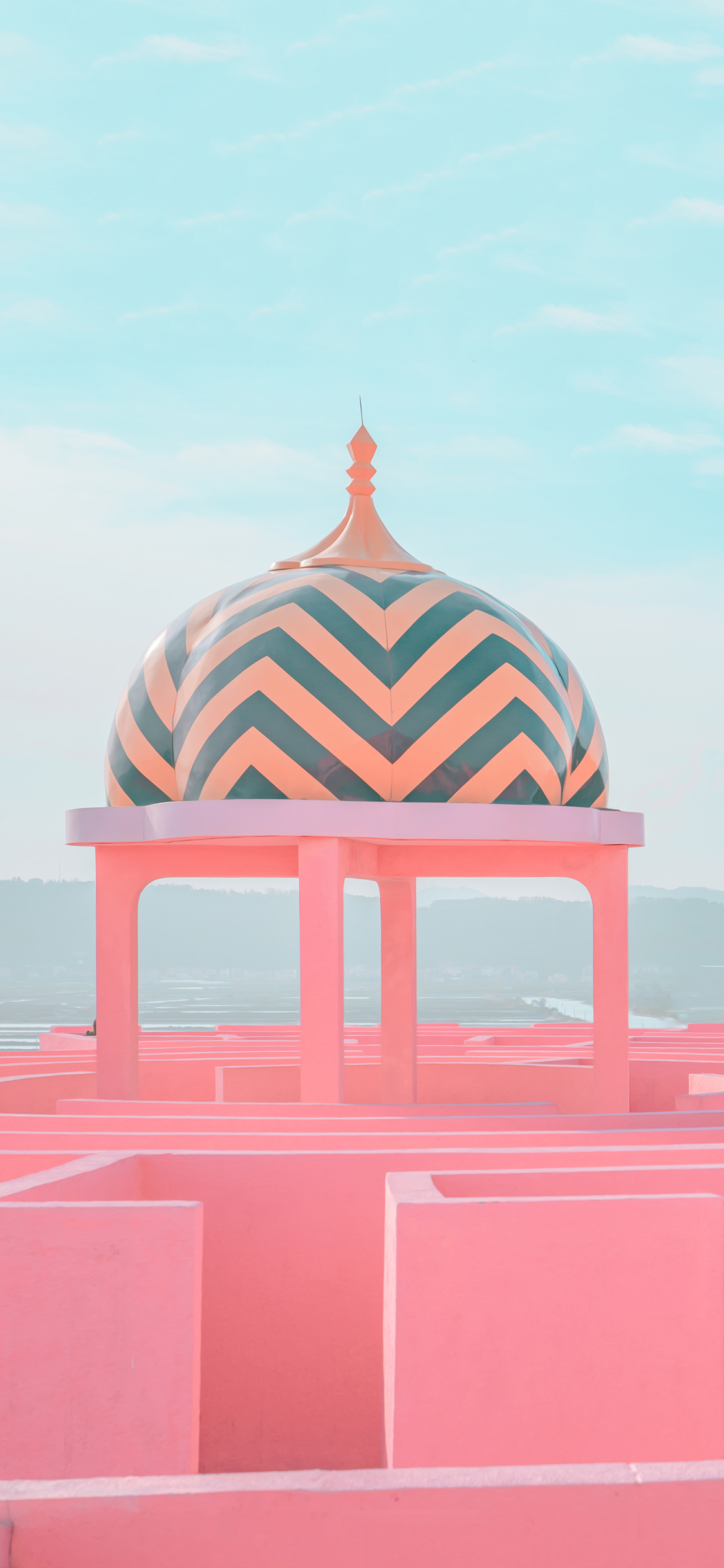 [2436×1125]西班牙 红墙 卡尔佩 建筑 粉色 苹果手机壁纸图片