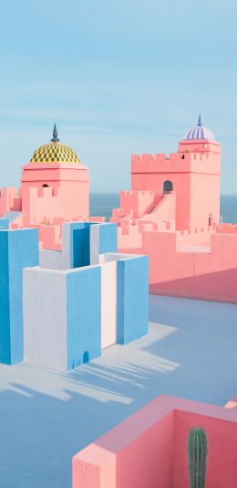 [2436x1125]西班牙 红墙 建筑 几何 空间 现代 苹果手机壁纸图片