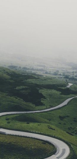 [2436x1125]路 曲线 蜿蜒 大自然 绿色 山坡 苹果手机壁纸图片