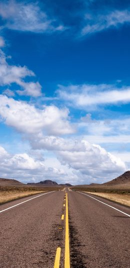 [2436x1125]路 马路 蓝天白云 方向 苹果手机壁纸图片