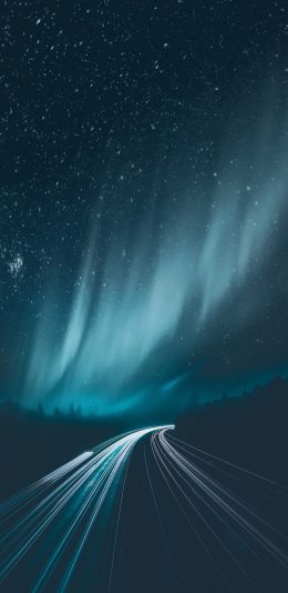 [2436x1125]路 黑暗 极光 夜空 苹果手机壁纸图片