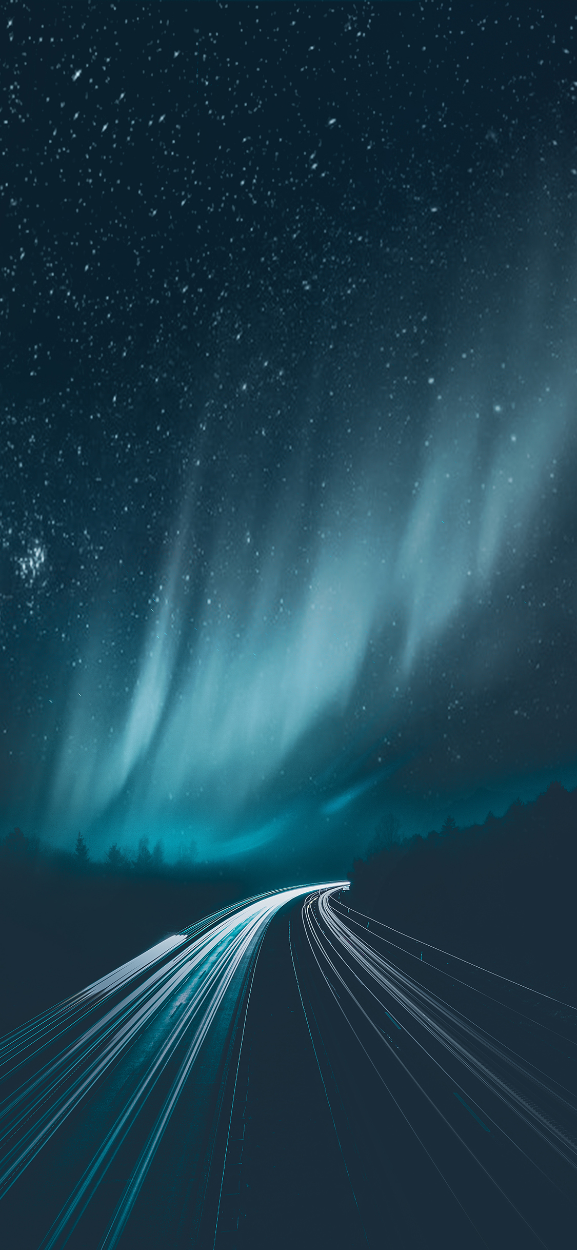 [2436×1125]路 黑暗 极光 夜空 苹果手机壁纸图片