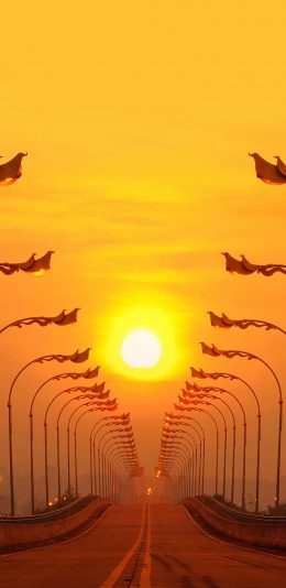 [2436x1125]路灯 夕阳 道路 天空 苹果手机壁纸图片