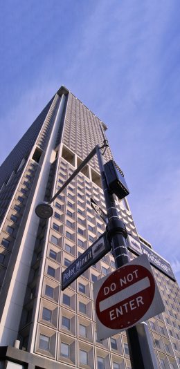 [2436x1125]路牌 路灯 街道 城市 建筑 苹果手机壁纸图片