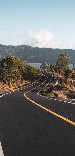 [2436x1125]车道 宽阔 树木 郊区 苹果手机壁纸图片
