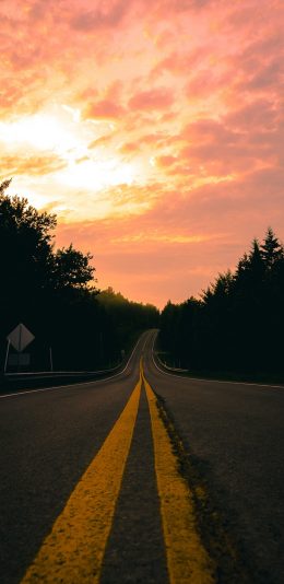 [2436x1125]道路 夕阳 黄昏 马路 苹果手机壁纸图片