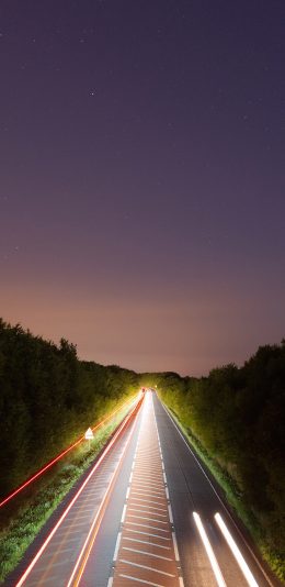[2436x1125]道路 夜晚 灯光 夜空 苹果手机壁纸图片