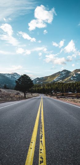 [2436x1125]道路 蓝天 公路 蔚蓝 白云 苹果手机壁纸图片