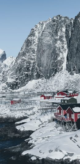 [2436x1125]郊外 冰川 白雪覆盖 房屋 苹果手机壁纸图片