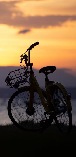 [2436x1125]郊外 单车 落日 夕阳美景 苹果手机壁纸图片