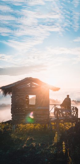 [2436x1125]郊外 小木屋 蓝天 阳光 唯美 苹果手机壁纸图片