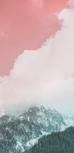 [2436x1125]郊外 山峰 云朵 粉色 美景 苹果手机壁纸图片