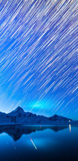 [2436x1125]郊外 山峰 星轨 美景 梦幻 苹果手机壁纸图片