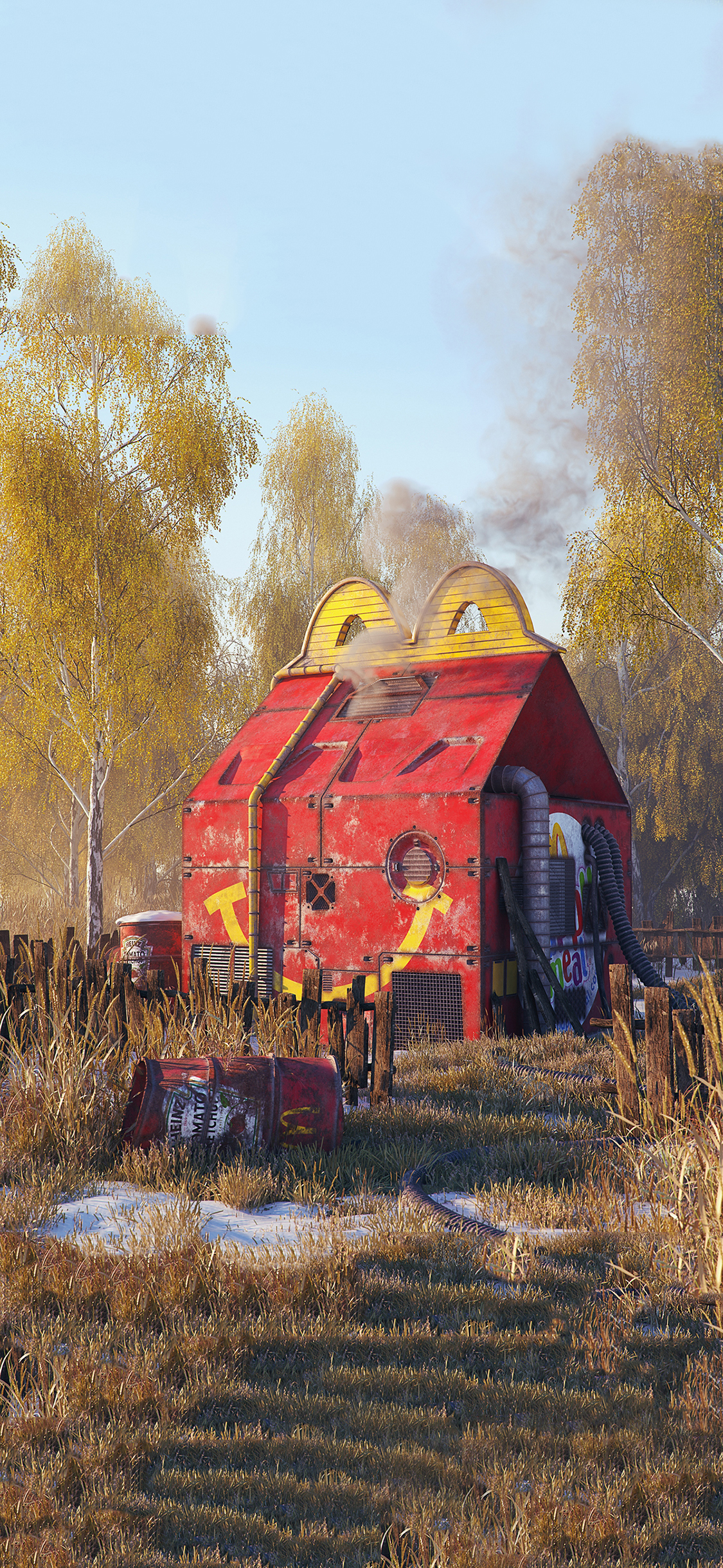 [2436×1125]郊外 林木 麦当劳屋 生产 苹果手机壁纸图片