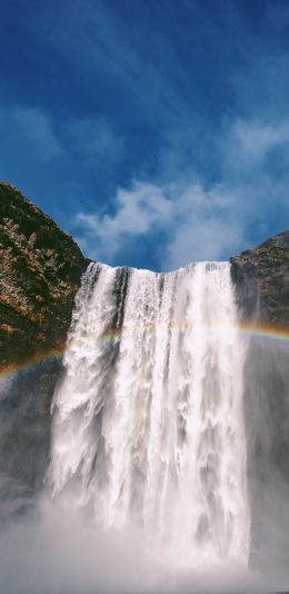 [2436x1125]郊外 瀑布 彩虹 自然美景 苹果手机壁纸图片
