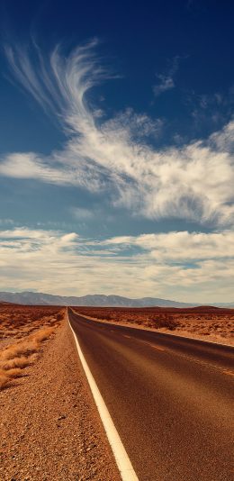 [2436x1125]郊外 美景 蓝天白云 道路 苹果手机壁纸图片