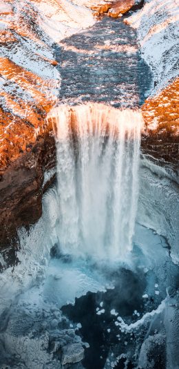 [2436x1125]郊外 自然 山 瀑布 苹果手机壁纸图片